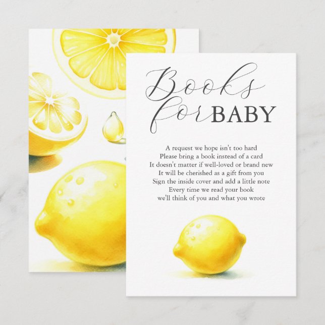 Tarjeta De Recepción Lemon Baby Shower Books For Baby (Anverso / Reverso)