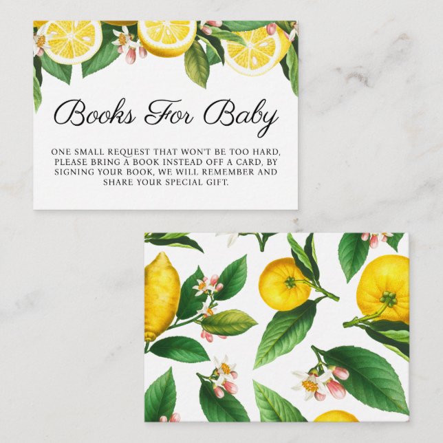 Tarjeta De Recepción Lemon Baby Shower Books For Baby (Anverso / Reverso)