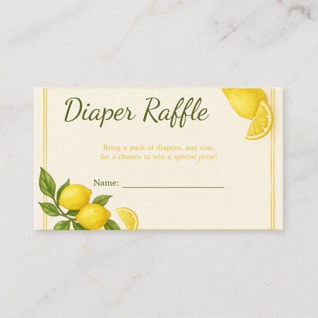 Tarjeta De Recepción Lemon Baby Shower Diaper Raffle Card (Anverso)