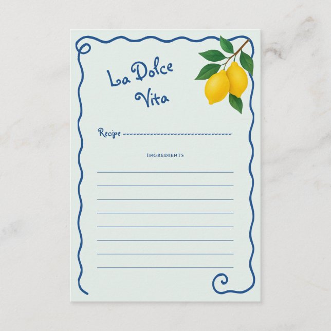 Tarjeta De Recepción Lemon Blue Whimy Frame La Dolce Vita Bridal Shower (Anverso)