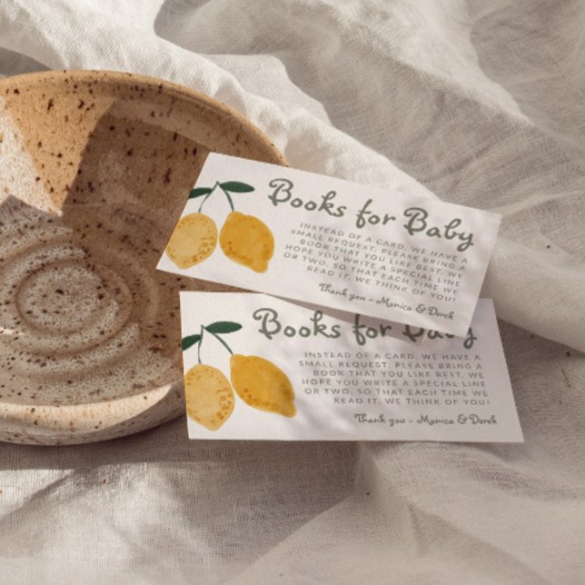 Tarjeta De Recepción Lemon Books Para Baby Shower Baby Library (Books For Baby Lemon Baby Shower Insert Card)