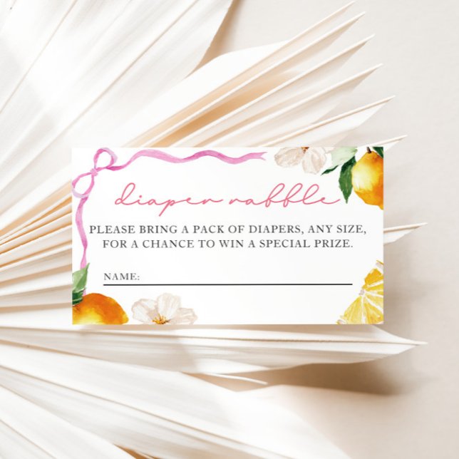 Tarjeta De Recepción Lemon & Bows Baby Shower Diaper Raffle Entry  (Lemons & Bows Diaper Raffle Entry Card)