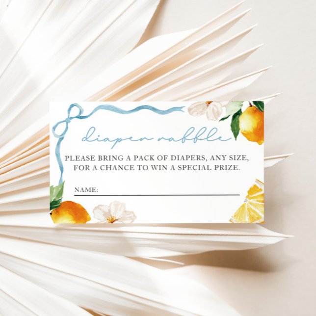 Tarjeta De Recepción Lemon & Bows Baby Shower Diaper Raffle Entry  (Boys Ciao Baby Lemon and Bows Diaper Raffle Entry Card)