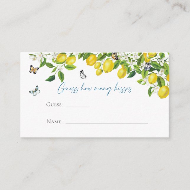 Tarjeta De Recepción Lemon Bridal Shower | Adivina cuántos besos (Anverso)