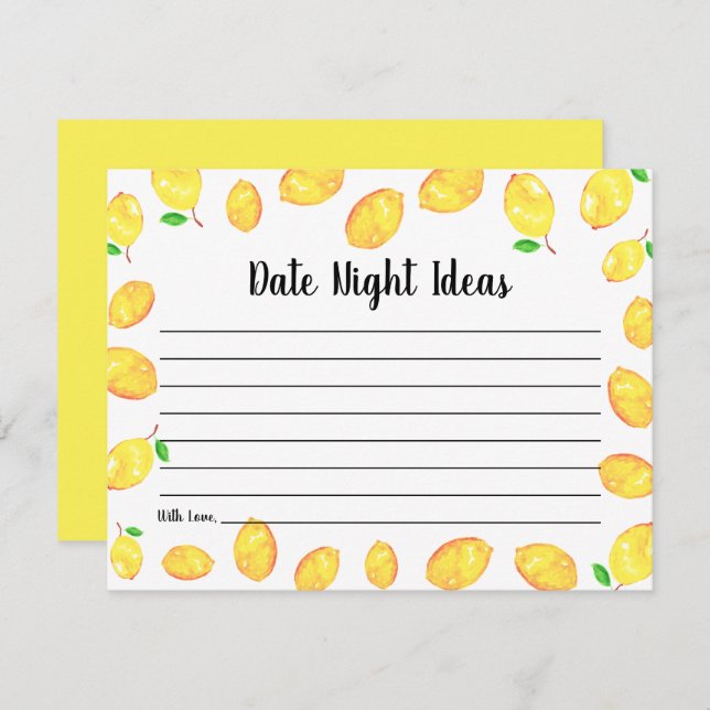 Tarjeta De Recepción Lemon Bridal Shower Date Ideas nocturnas (Anverso / Reverso)
