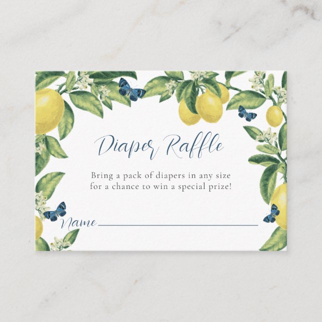 Tarjeta De Recepción Lemon Butterfly Baby Shower Diaper Raffle (Anverso)