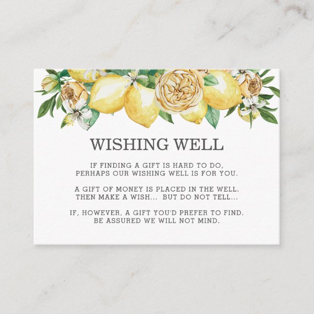 Tarjeta De Recepción Lemon Citrus Floral Greenery Boda Desear Bien (Anverso)