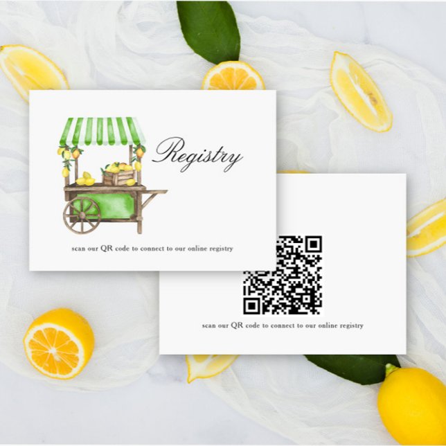 Tarjeta De Recepción Lemon elegant Bridal shower QR code for registry  (Subido por el creador)