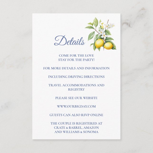 Tarjeta De Recepción Lemon Enclosure Card Details (Anverso)