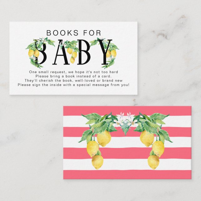 Tarjeta De Recepción Lemon Floral Citrus Foliage Libros Rosa para Bebé (Anverso / Reverso)