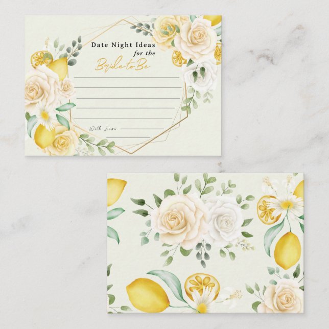 Tarjeta De Recepción Lemon Floral Date Night Ideas Bridal Shower (Anverso / Reverso)