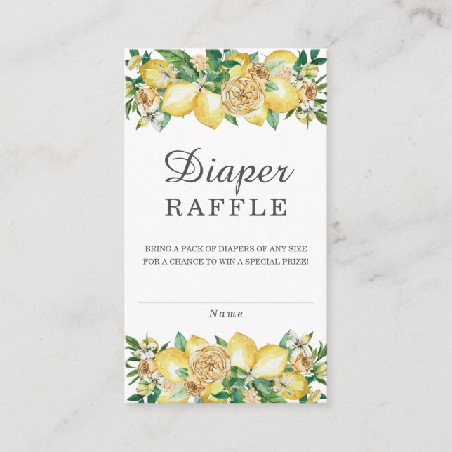 Tarjeta De Recepción Lemon Floral Greenery Baby Shower Diaper Raffle (Anverso)