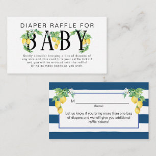 Tarjeta De Recepción Lemon Floral Navy Blue White Diaper Raffle