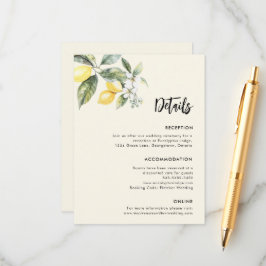 Tarjeta De Recepción Lemon Garden Wedding Details Simple Enclosure Card