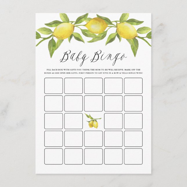 Tarjeta De Recepción Lemon Greenery Garland Baby Shower Bingo (Anverso)
