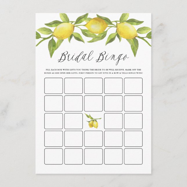 Tarjeta De Recepción Lemon Greenery Garland Bridal Shower Bingo (Anverso)