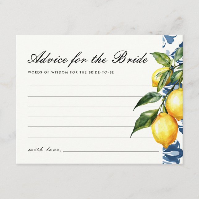 Tarjeta De Recepción Lemon Positano Bridal Shower (Anverso)