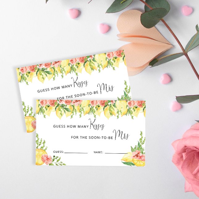 Tarjeta De Recepción Lemon y Floral adivinan cuántos besos juegan (Subido por el creador)