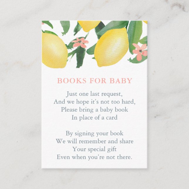 Tarjeta De Recepción Lemons Baby Girl trae un libro Baby Shower (Anverso)
