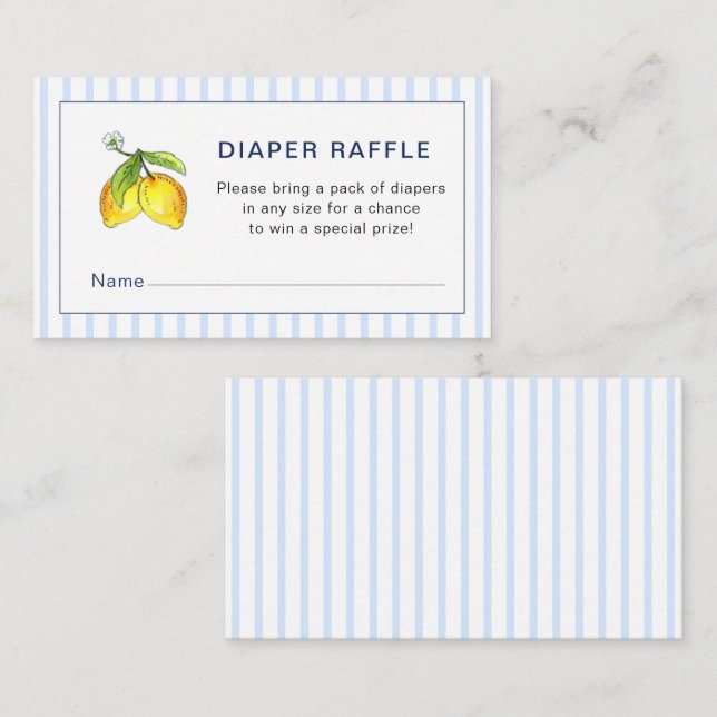 Tarjeta De Recepción Lemons Bandas azules Bebé ducha Diaper Raffle (Anverso / Reverso)
