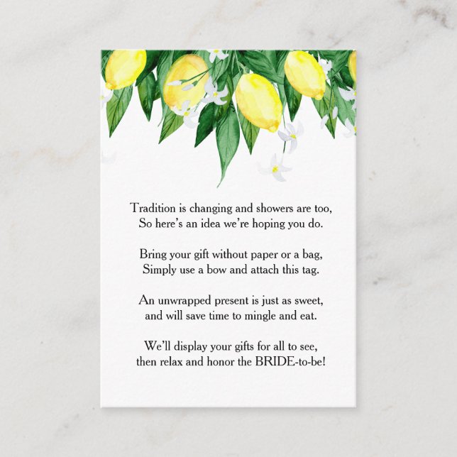 Tarjeta De Recepción Lemons Blossom Greenery Gift Bridal Shower (Anverso)
