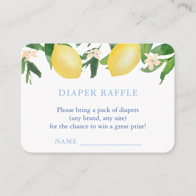 Tarjeta De Recepción Lemons Blue Tiles Diaper Raffle Boy Baby Shower (Anverso)