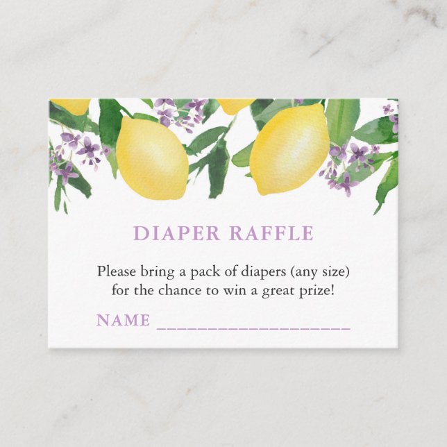 Tarjeta De Recepción Lemons Lavender Diaper Raffle Chica Baby Shower (Anverso)