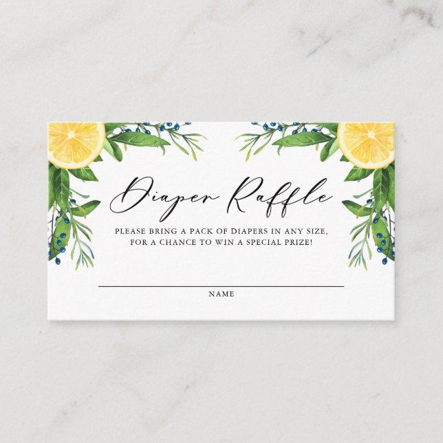 Tarjeta De Recepción Lemons y Blue Berries Baby Shower Diaper Raffle (Anverso)
