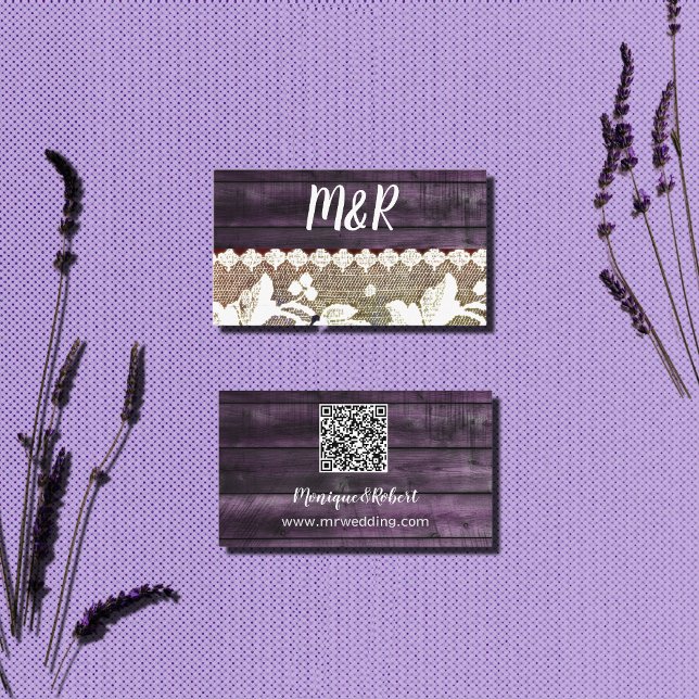 Tarjeta De Recepción leña y encaje púrpura - sitio web boda QR (Subido por el creador)