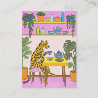Tarjeta De Recepción Leopardo Tomando Té