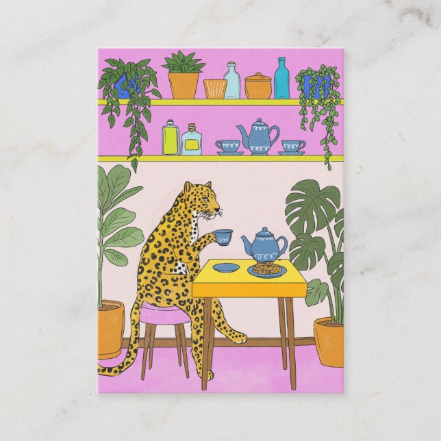 Tarjeta De Recepción Leopardo Tomando Té (Anverso)