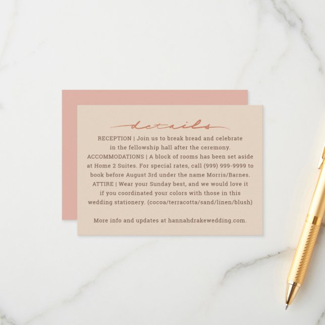 Tarjeta De Recepción Letra a Mano Caligrafiada para Bodas (Anverso/Reverso In Situ)