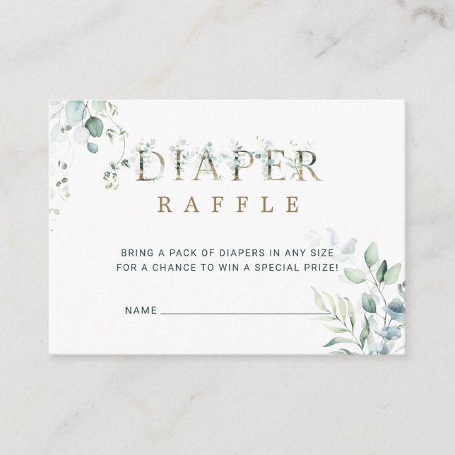 Tarjeta De Recepción Letra Eucalyptus oro botánico Diaper Raffle (Anverso)