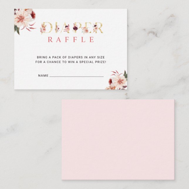 Tarjeta De Recepción Letra floral oro elegante Diaper Raffle (Anverso / Reverso)