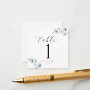 Tarjeta De Recepción Letrero de mesa de Eucalipto con elegante caligraf