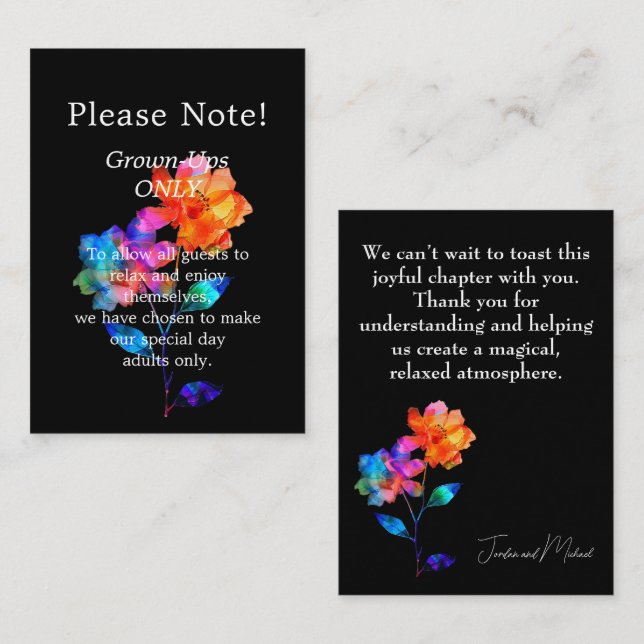 Tarjeta De Recepción 🌈 LGBTQ Adults ONLY Petals & Pride  (Anverso / Reverso)