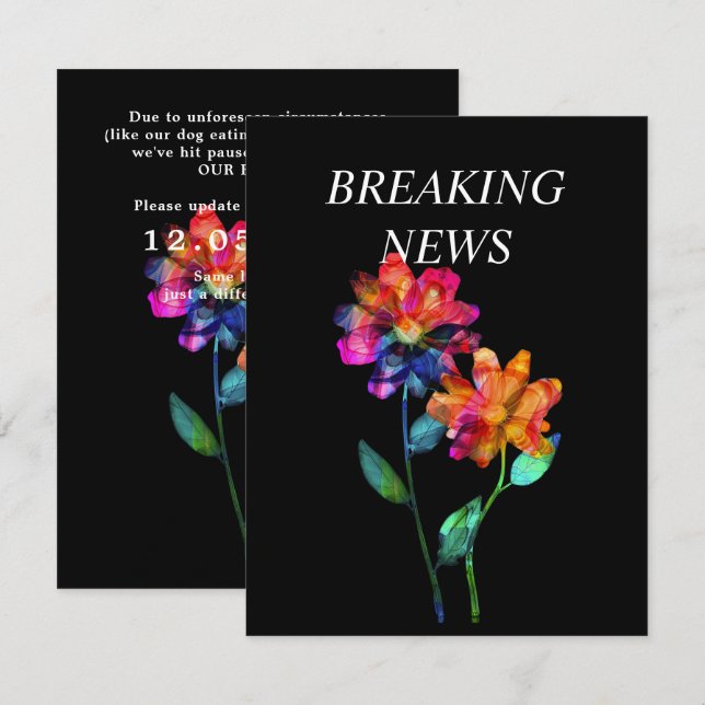 Tarjeta De Recepción LGBTQ  FUNNY Wedding date CHANGE Petals & Pride  (Anverso / Reverso)