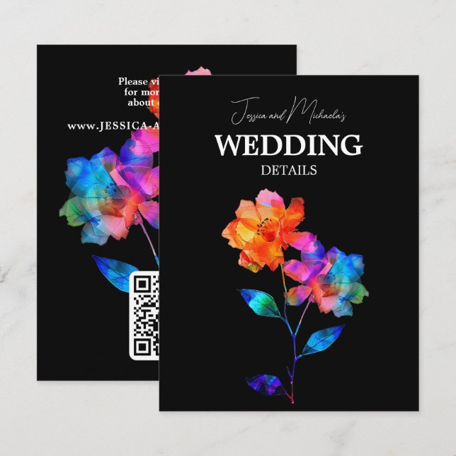 Tarjeta De Recepción 🌈 LGBTQ QR code Wedding Details Petals & Pride  (Anverso / Reverso)