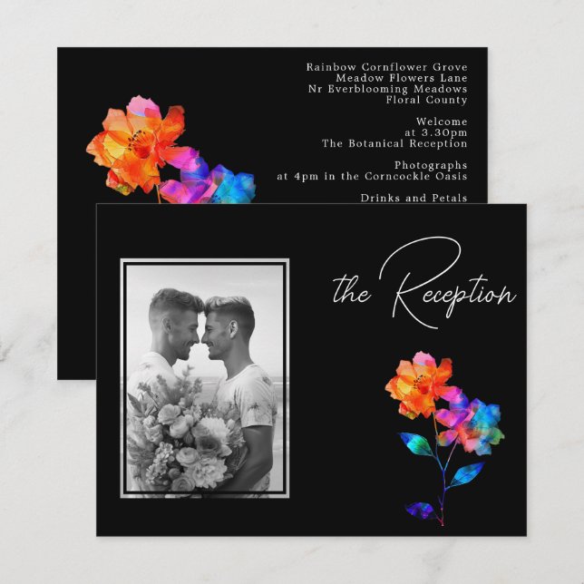 Tarjeta De Recepción 🌈 LGBTQ Wedding reception & photo Petals & Pride (Anverso / Reverso)