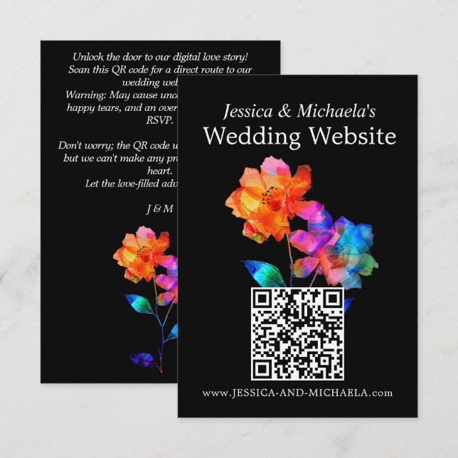 Tarjeta De Recepción 🌈 LGBTQ Wedding Website Address Petals & Pride  (Anverso / Reverso)