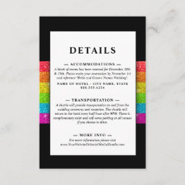 Tarjeta De Recepción LGTBQ Arcoiris Moda negra Boda Purpurina moderno