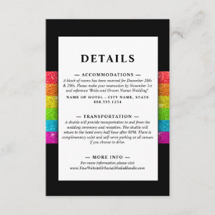 Tarjeta De Recepción LGTBQ Arcoiris Moda negra Boda Purpurina moderno