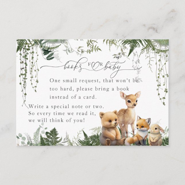 Tarjeta De Recepción Libro Baby Shower Neutral para animales de Woodlan (Anverso)
