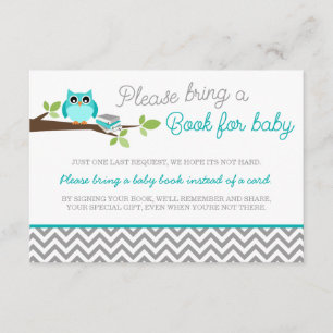 Tarjeta De Recepción Libro de Baby Shower de Chevron gris de búho azul