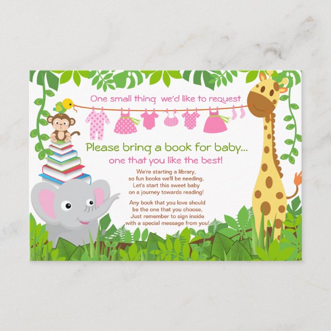 Tarjeta De Recepción Libro de Baby Shower del Chica Safari de animales  (Anverso)