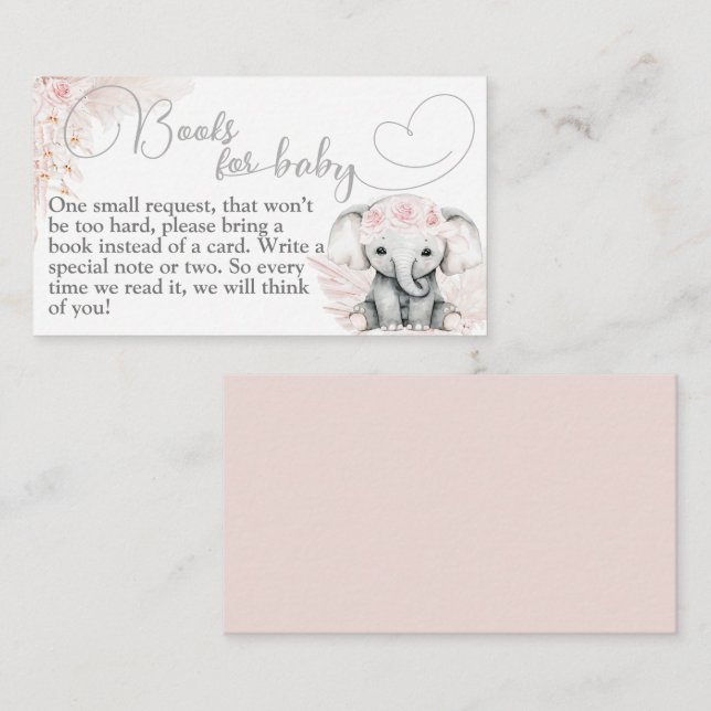 Tarjeta De Recepción Libro de Baby Shower Elephant Pink Flower Boho (Anverso / Reverso)