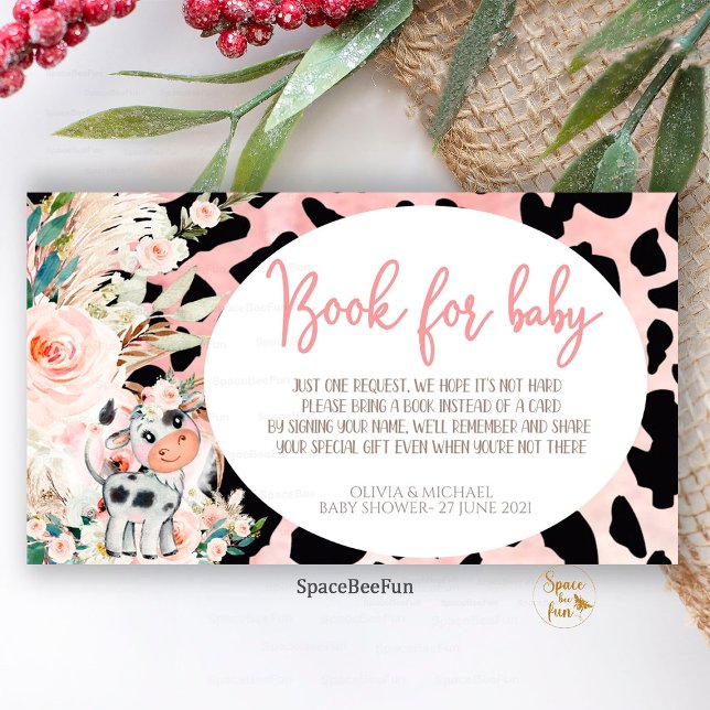 Tarjeta De Recepción Libro de Baby Shower Holy Cow para bebés Request E (Holy Cow Baby Shower,Girl Boho,book for baby Request,Enclosure Card,Baby Shower ,Boho Baby Shower,Cu)