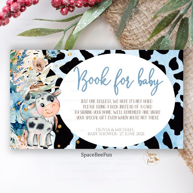 Tarjeta De Recepción Libro de Baby Shower Holy Cow para bebés Request E (Holy Cow Baby Shower,Boy Boho,book for baby Request,Enclosure Card,Baby Shower ,Boho Baby Shower,Cut)