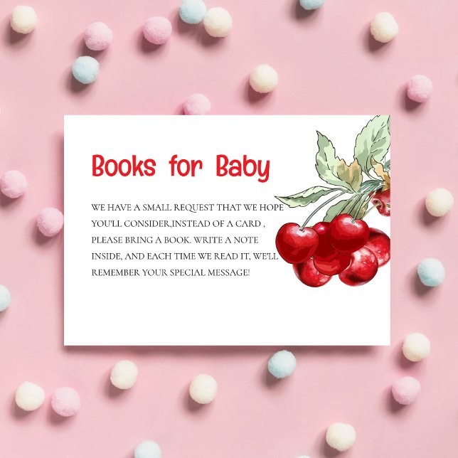 Tarjeta De Recepción Libro de Baby Shower sobre cerezos rojos modernos (Subido por el creador)