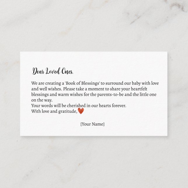 Tarjeta De Recepción Libro de Bendiciones Otoño Teddy Bear Baby Shower (Reverso)